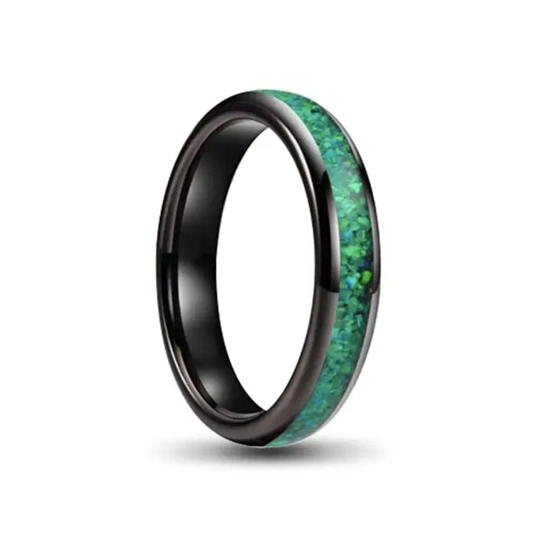 4mm Black and Green Opal Tungsten Carbide Ring