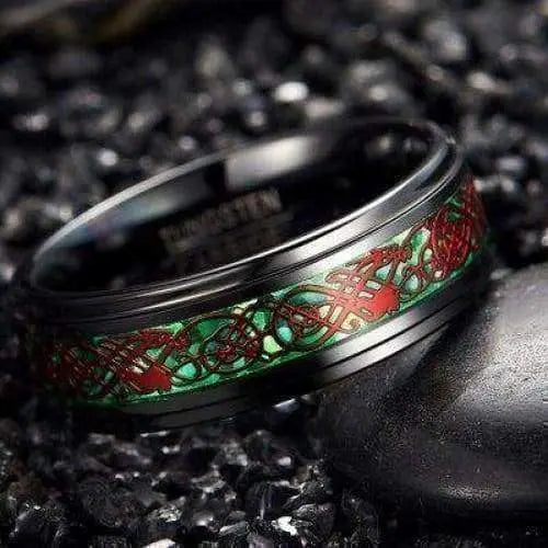 Orbit Rings Tungsten Carbide Celtic Green and Red