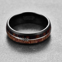 Thumbnail for 8mm Black Tungsten Wedding Ring Wood Inlays with Silver Arrow