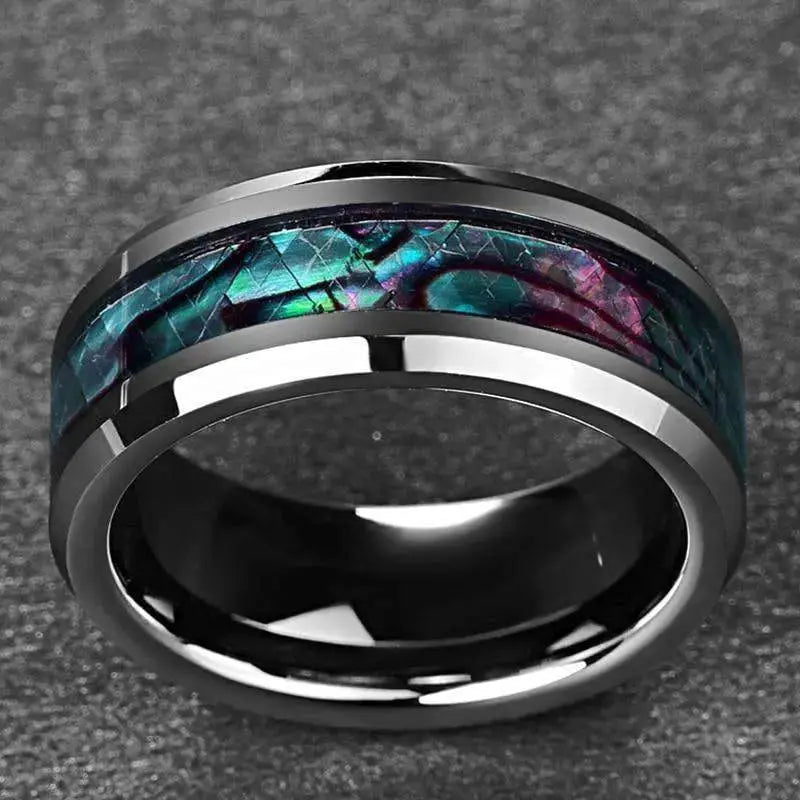8mm Silver Tungsten Wedding Ring with Abalone Shell Inlay