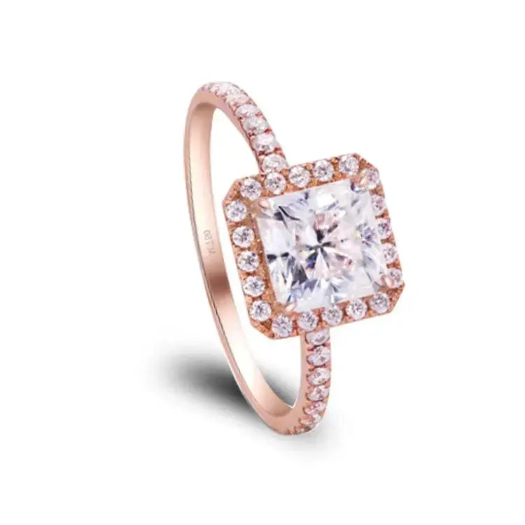 2ct Radiant Cut 7x7mm Moissanite Ring in 9ct Rose Gold