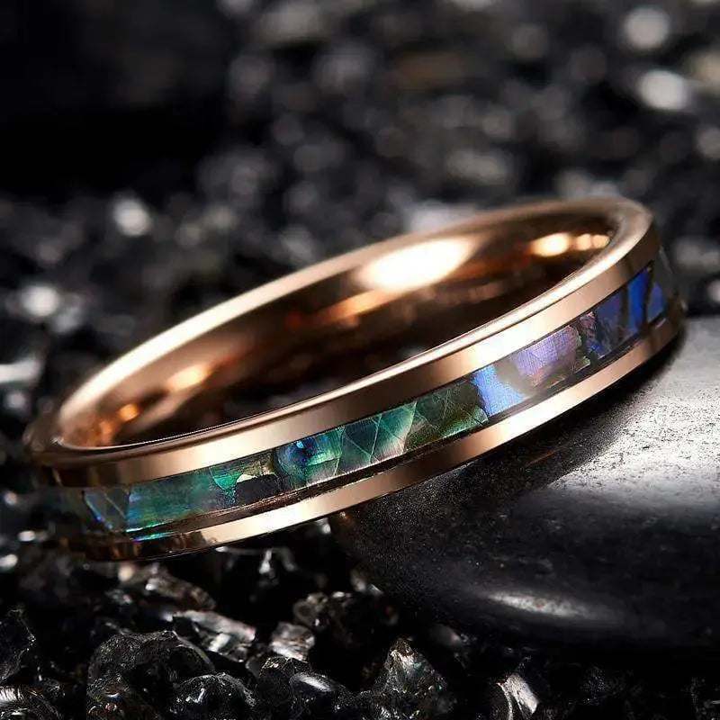 4mm Rosegold Tungsten Wedding Ring with Abalone Shell Centre Inlay