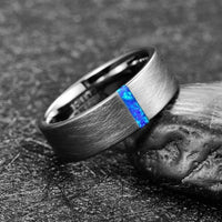 Thumbnail for 8mm Silver Tungsten Wedding Ring with Blue Opal Stripe Inlay