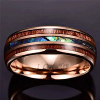 Thumbnail for 8MM Rosegold Tungsten Wedding Ring with Wood and Abalone Shell Inlay