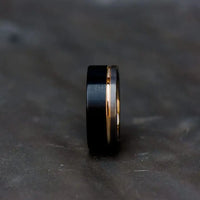 Thumbnail for Black Tungsten Carbide Ring with Silver edge and Rose Gold Inlay
