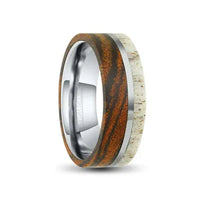 Thumbnail for Tungsten Carbide Ring with Deer Antler and Tiger Stripe Bocote Wood Overlay