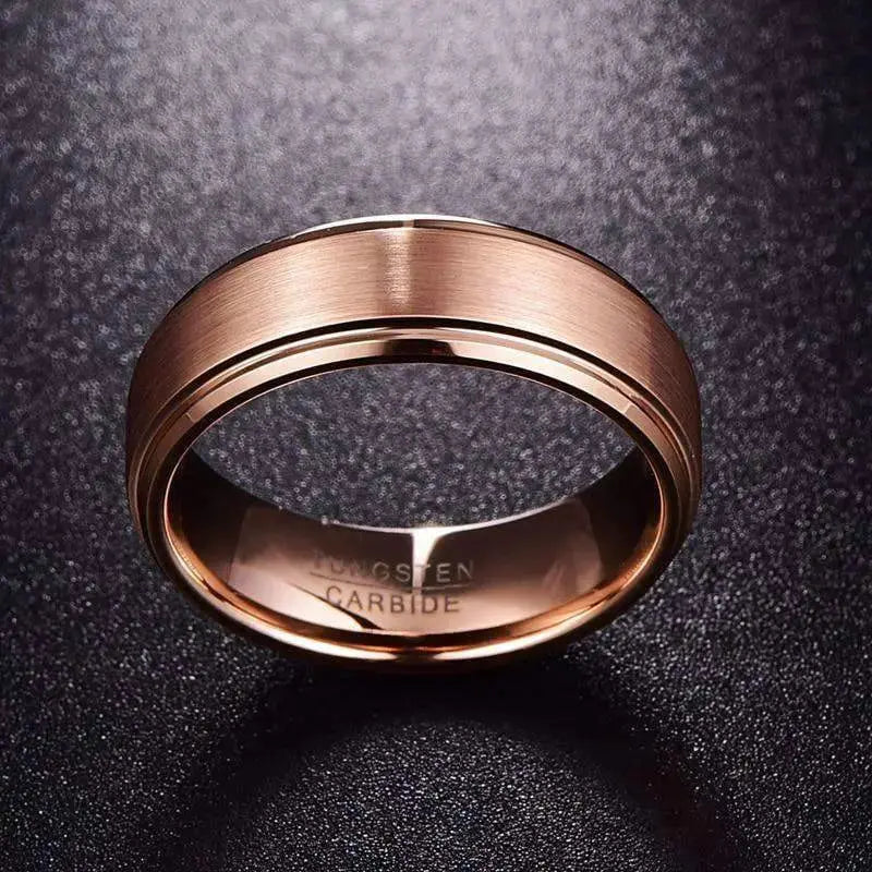8mm Brushed Rosegold Tungsten Wedding Ring with Polished Rosegold Inner