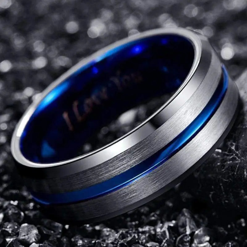 Orbit Rings Tungsten Carbide Silver Stream Blue
